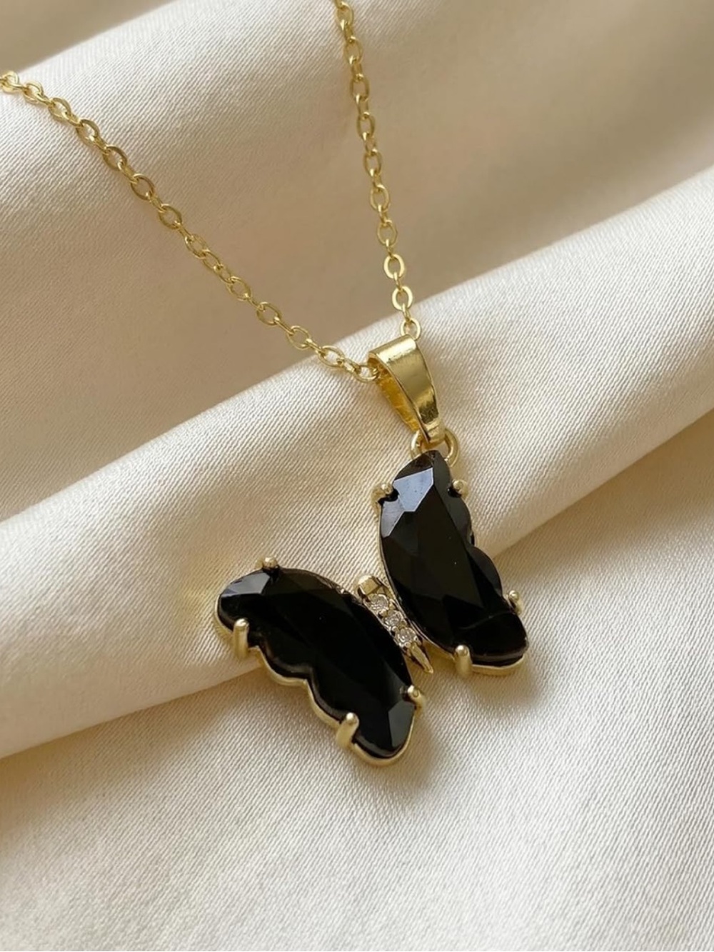 🆕New Obsidian Butterfly Necklace -14K Gold Plated 18”+ 2” Adjustable Chain